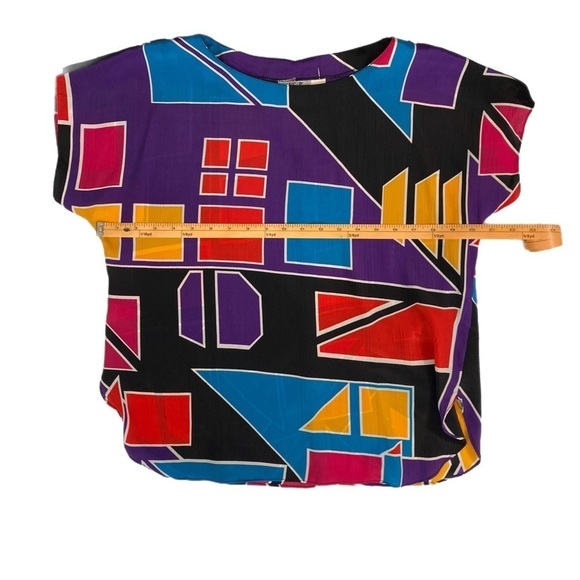 Vintage drop shoulder sleeve geometric pattern sheer fabric blouse - Picture 3 of 4